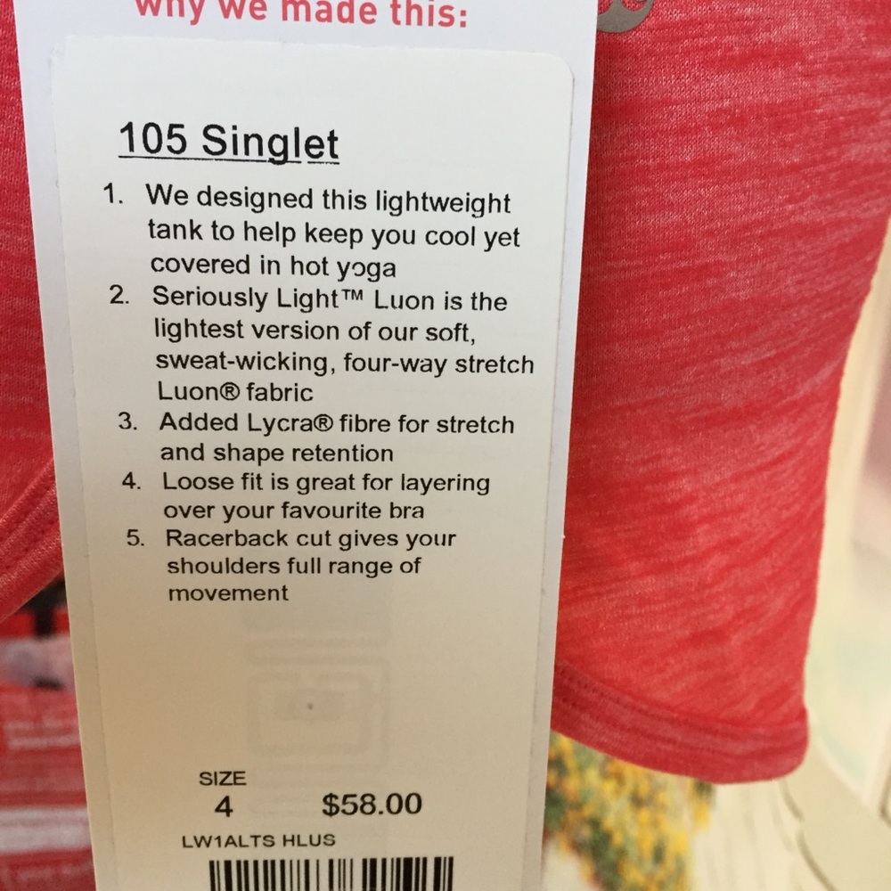 NWT HLUS RED LULULEMON 105 SINGLET TANK - 2 4 6 - Picture 2 of 8